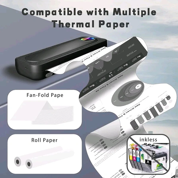 Portable Thermal Wireless Printers for Travel, Inkless Bluetooth Printer Support for 8.5"x11" US Letter & A4 Thermal Paper Compatible with iOS, Android & Laptop for Tattoo,Office

