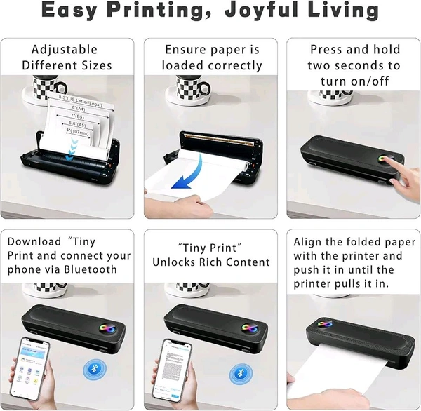 Portable Thermal Wireless Printers for Travel, Inkless Bluetooth Printer Support for 8.5"x11" US Letter & A4 Thermal Paper Compatible with iOS, Android & Laptop for Tattoo,Office
