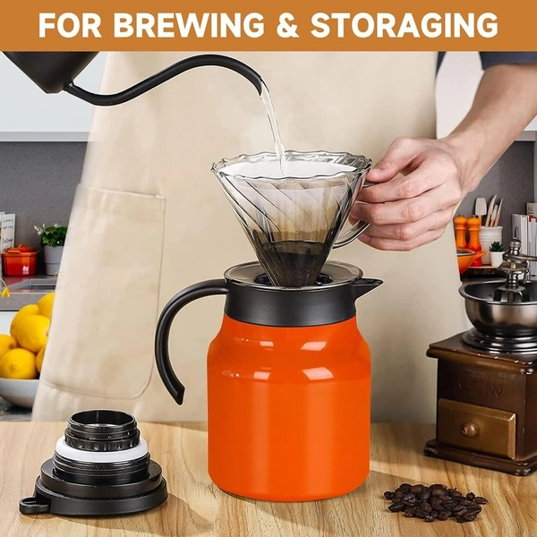 Teapot with Steel Infuser 1000ml, Carafe with Steel Teapot with Handle, Vacuum Insulated Thermosteel, BPA-Free, Keeps Beverages Hot or Cold (