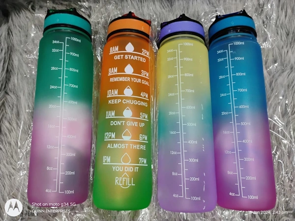 Motivational water bottle Sports Water Bottle With Straw,1000ml Leak Proof Drink Bottles with Motivational Time Marker, Non-Toxic & BPA Free, Ideal for School, Gym bottle
