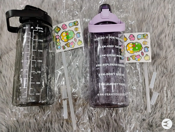 2 L Capacity Water Bottle Belt Straw Transparent bottle