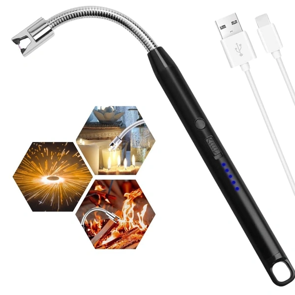 Multi Purpose Electric Lighter for Pooja Candles Rechargeable Electric Lighter Home Use Candle Lighter Plasma Flameless Windproof USB Lighter 360° Flexible Neck Arc Lighter (Multicolor)