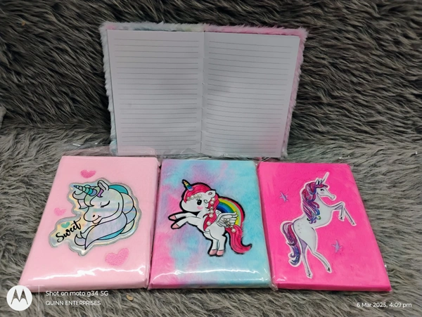 Unicorn Fur Diary Cute Fur Notebook Personal Diary for Kids Kanya Pujan Gift Unicorn Design A5 Ruled For Kids-Light Diary