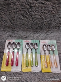 3 pc set Spoons Set Dining Table Marble Look Ceramic Design Abs Dinner Spoon Stainless Steel Table Spoon Set 