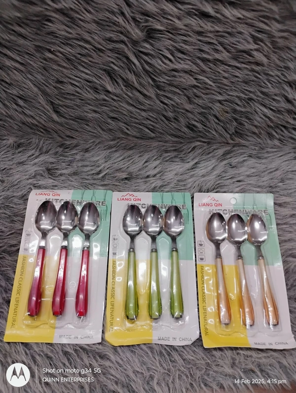 3 pc set Spoons Set Dining Table Marble Look Ceramic Design Abs Dinner Spoon Stainless Steel Table Spoon Set 