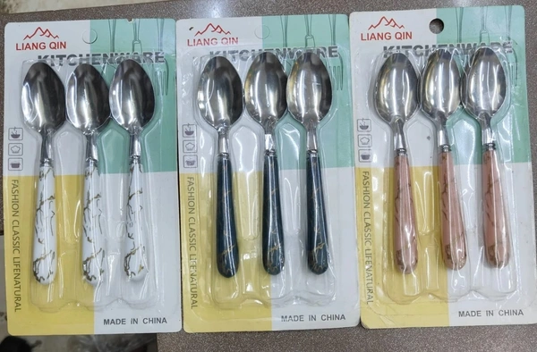 3 pc set Spoons Set Dining Table Marble Look Ceramic Design Abs Dinner Spoon Stainless Steel Table Spoon Set 