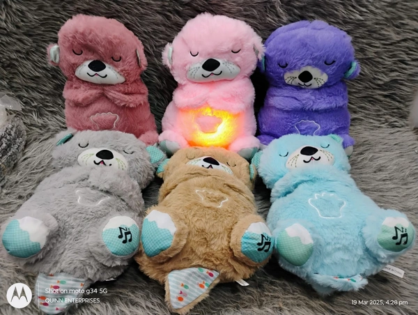 Breathing Teddy Bear, Portable Plush Sound Machine with Music Lights & Breathing Motion for Newborns Baby Gift for Kids