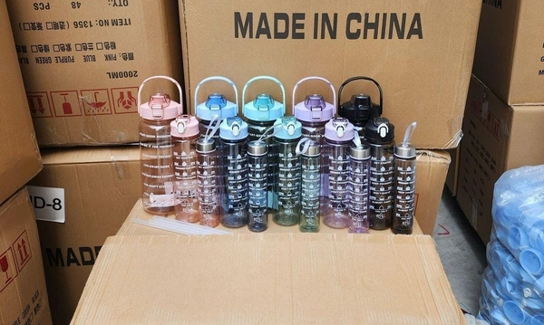 3-in-1 Transparent Water Bottle Set (2000ML, 900ML, 300ML) with Motivational Time Markers, Leakproof & Gym Bottles, Fitness, Travel (3 Pics Transparent Water Bottle Multicolor, 1)