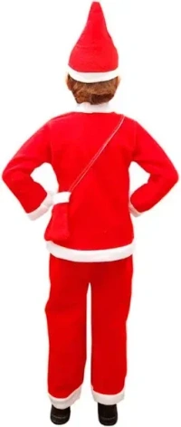 Santa Claus Fleece Dress for Kids Christmas Costume Dress with Jacket Lower Cap and Pouch Santa Dress for Boys and Girls - 4 size