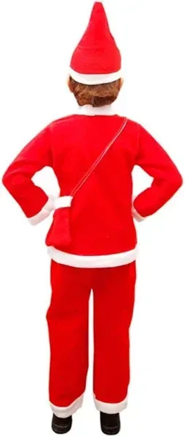 Santa Claus Fleece Dress for Kids Christmas Costume Dress with Jacket Lower Cap and Pouch Santa Dress for Boys and Girls - 4 size