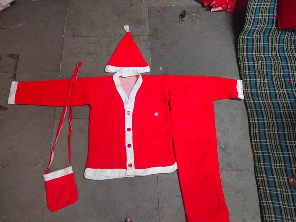 Santa Claus Fleece Dress for Kids Christmas Costume Dress with Jacket Lower Cap and Pouch Santa Dress for Boys and Girls - 4 size