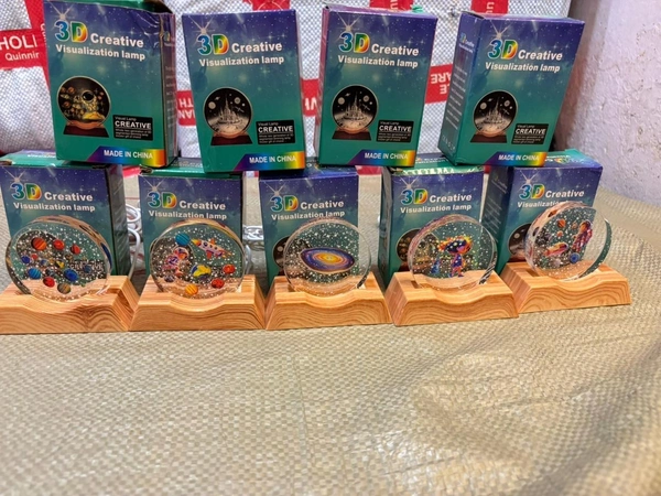 3D Acrylic Planets Crystal Ball Night Lamp with Wooden Base | USB LED Table Light for Bedroom, Kids Room & Home Decor | Bedside Lamp & Gift for Boys & Girls