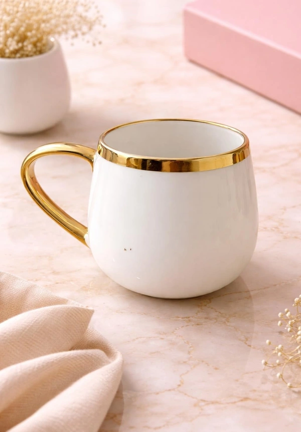 Luxury Porcelain Tea Cup Set of 6 with Gold Rim | Pearl White Ceramic Coffee Mugs for Tea & Coffee | Premium Round Tea Cups for Home, Dining & Gifting | Elegant Modern Serveware