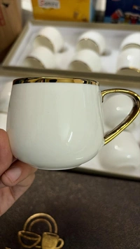 Luxury Porcelain Tea Cup Set of 6 with Gold Rim | Pearl White Ceramic Coffee Mugs for Tea & Coffee | Premium Round Tea Cups for Home, Dining & Gifting | Elegant Modern Serveware