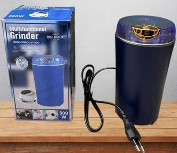 1st QUALITY Blue Electric Coffee Grinder Transparent Lid, Stainless Steel Bowl, and Power Cord
