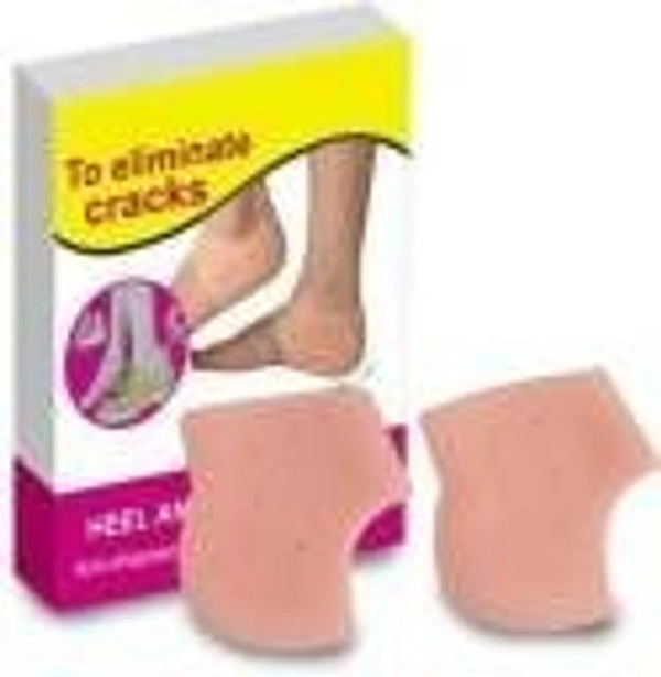 Anti Heal Crack  Silicone Gel Heel Pad Socks for Pain Relief - 1 Pair (Beige, Free Size)