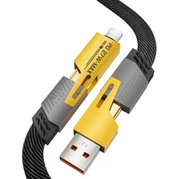 Quad Pro 4-in-1 Metal Flat Braided Indestructible Cable (1.5m, 60W) – Ultimate All-in-One Charging Solution