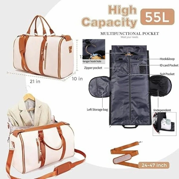 Garment Bag for Travel, Large Polyester Cloth Duffle Bag for Women, Waterproof Garment Bags for Travel with Built-In Shoe Pocket, 3 in 1 Hanging Suitcase Suit Travel Bags, Gifts for Women Includes 1 Strap & 1 Waterproof cosmetic pouch
