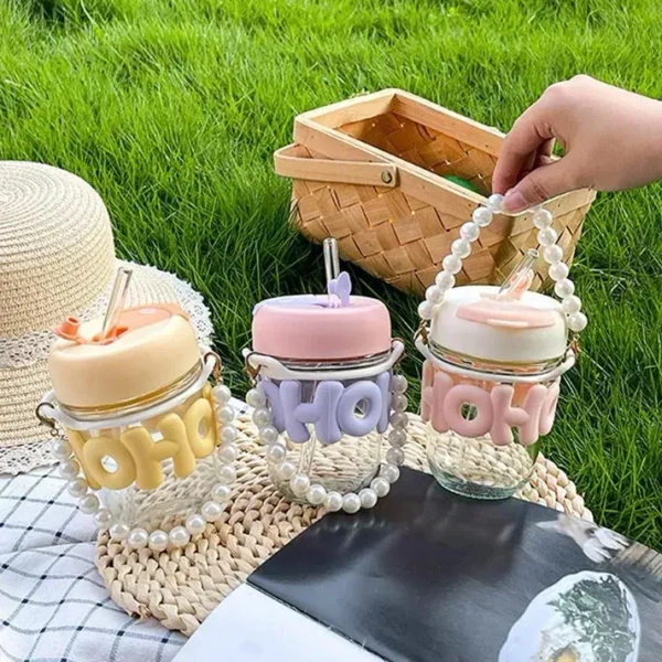 OHO Drinking Cup with Sleeve and Pearl Bracelet Glass Cup