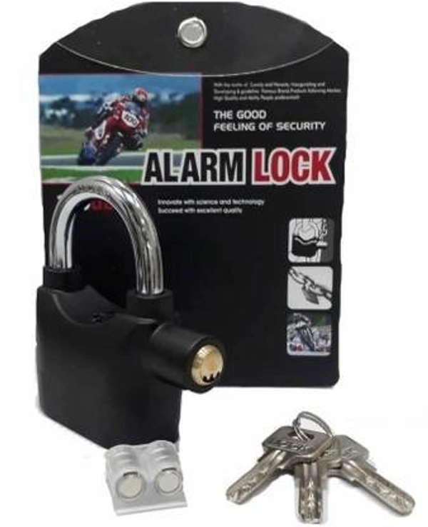 Alarm Security Lock With Motion Sensor And 3 Keys, Metallic Finish (Black) - Key Lock