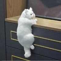 Cute Hanging Cat Decor for Desk & Table | Realistic Fluffy Cat Figurine | Cat Lover Gift | Home, Study & Computer Table Decor | Soft Toys for Baby Boys and Girls (White)