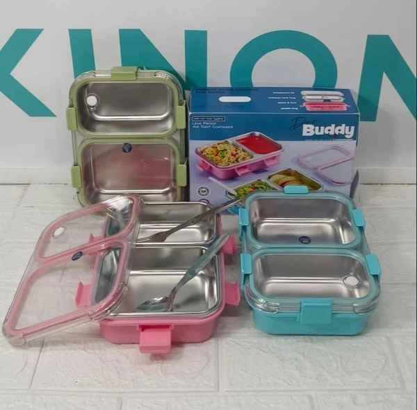 Light Meal 2 Compartment Stainless Steel Bento Lunch Box with Cutlery