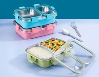 Light Meal 2 Compartment Stainless Steel Bento Lunch Box with Cutlery