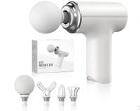 Mini Massage Gun, Portable Handheld Deep Tissue Massager with 4 Interchangeable Heads, White