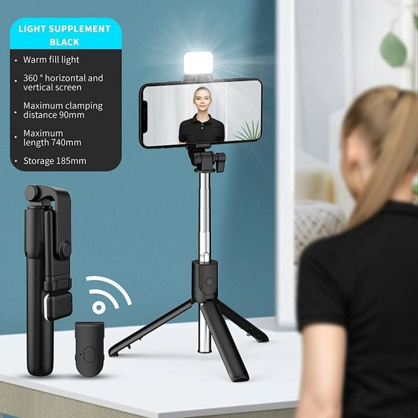   R1 Selfie Stick with LED Fill Light Tripod 