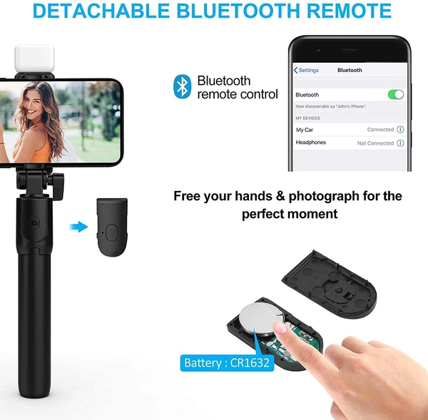   R1 Selfie Stick with LED Fill Light Tripod 