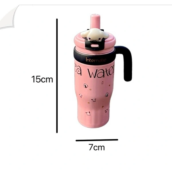 Vacuum Cup, 550ML Saniro Insulated Cup, Winter With Handle Lid Straw 304 Stainless Steel Thermal Bottle for Student