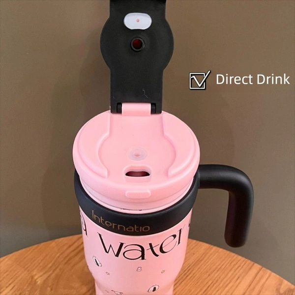 Vacuum Cup, 550ML Saniro Insulated Cup, Winter With Handle Lid Straw 304 Stainless Steel Thermal Bottle for Student