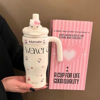 Vacuum Cup, 550ML Saniro Insulated Cup, Winter With Handle Lid Straw 304 Stainless Steel Thermal Bottle for Student