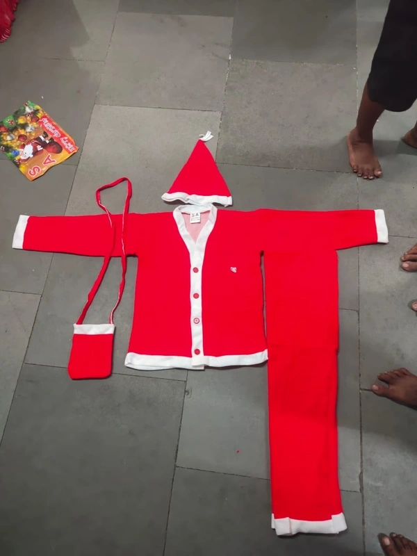 Santa Claus Fleece Dress for Kids Christmas Costume Dress with Jacket Lower Cap and Pouch Santa Dress for Boys and Girls - 4 size