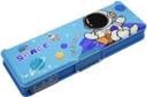 Plastic Multipurpose Magnetic Pencil Box With Led Lamp Light & 2 Side Compartment For Girls & Boys For School Birthday Gift Big Size Cartoon Printed Stylish Pen Case For Kids 