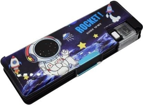 Plastic Multipurpose Magnetic Pencil Box With Led Lamp Light & 2 Side Compartment For Girls & Boys For School Birthday Gift Big Size Cartoon Printed Stylish Pen Case For Kids 