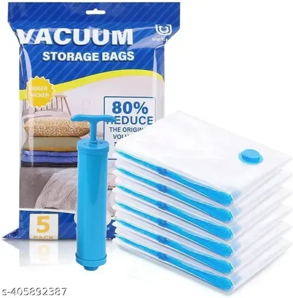 5 Pack Vacuum Bags for Travel with Hand Pump,Airtight,Reusable Space Saver Compression Bags for Packing,Sealer Bags with Ziplock for Blanket (2 Small,2 Medium,1 Large)