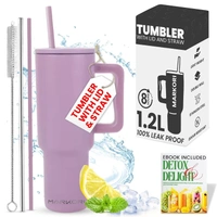 1.2L Stainless Steel Insulated Water Tumbler with Lid and Straw |12hr Hot & 8hr Cold| Fits Cup Holder| Leak Proof| Gym, Office,Home| Includes 2 Straw,1 Brush 