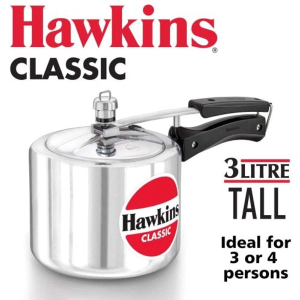 Hawkins Cooker Hawkins Classic Pressure Cooker (Tall), 3 Litre, Silver (CL3T)