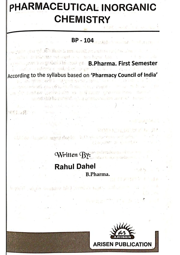 PHARMACEUTICAL INORGANIC CHEMISTRY - B.PHARMACY 1st SEM