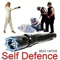 1101 FLASHING LIGHTS TORCH STUN GUN FOR SELF DEFENCE - Black, 6 Inch