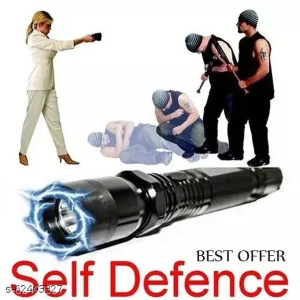 1101 FLASHING LIGHTS TORCH STUN GUN FOR SELF DEFENCE - Black, 6 Inch