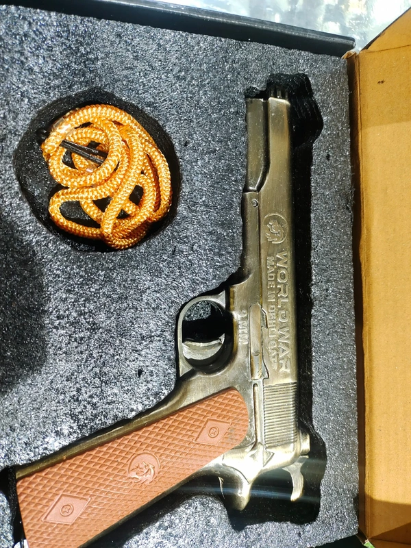 GOLDEN WORLD WAR 9 MM TOY GUN ( 1 BOX CORK+1 COVER FREE) - 8 Inch, gold