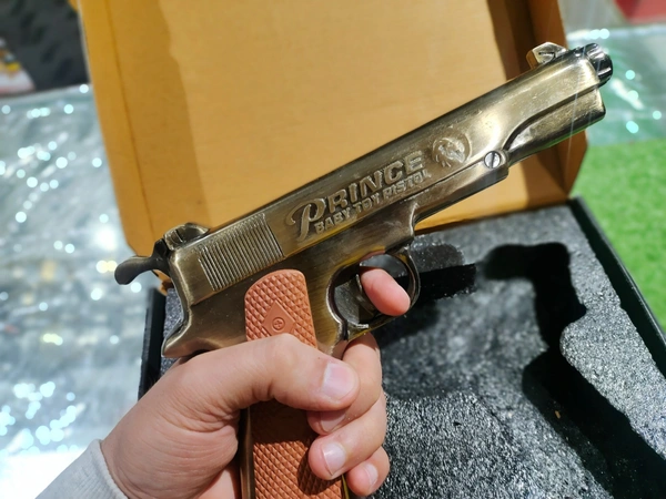 GOLDEN WORLD WAR 9 MM TOY GUN ( 1 BOX CORK+1 COVER FREE) - 8 Inch, gold