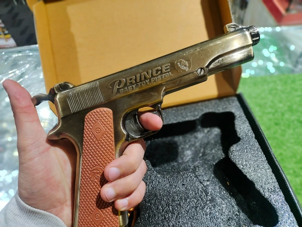 GOLDEN WORLD WAR 9 MM TOY GUN ( 1 BOX CORK+1 COVER FREE) - 8 Inch, gold