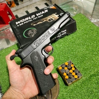 MATT BLACK WORLD WAR EDITION 9 MM TOY GUN ( 1 BOX CORK+1 COVER FREE+6 FAKE BULLETS) - Black