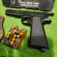 MATT BLACK WORLD WAR EDITION 9 MM TOY GUN ( 1 BOX CORK+1 COVER FREE+6 FAKE BULLETS) - Black