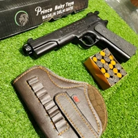 MATT BLACK WORLD WAR EDITION 9 MM TOY GUN ( 1 BOX CORK+1 COVER FREE+6 FAKE BULLETS) - Black