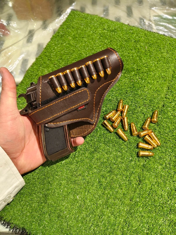 BROWN LEATHER COVER + FAKE BULLETS (8) Pc COMBO (NO GUN) - Carnaby Tan, 7 INCH