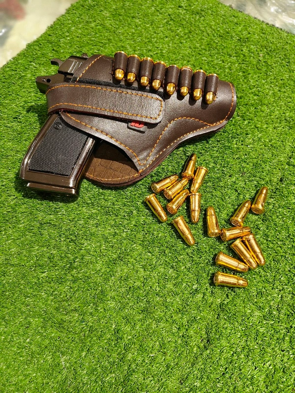 BROWN LEATHER COVER + FAKE BULLETS (8) Pc COMBO (NO GUN) - Carnaby Tan, 7 INCH